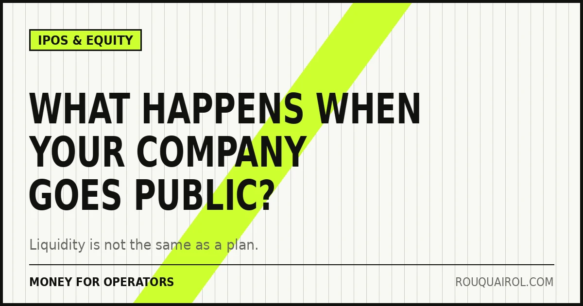 What happens when your company goes public? Money for Operators story card.